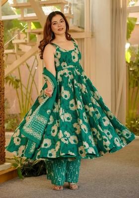 Green Printed Muslin Kurta Set
