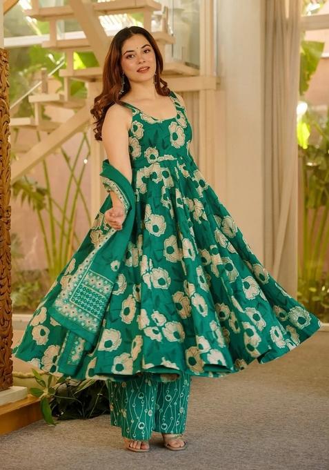 Green Printed Muslin Kurta Set