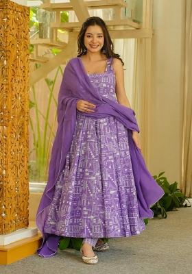 Light Purple Printed Muslin Kurta Set