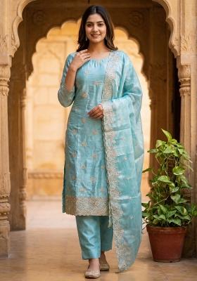 Blue Embroidered Jimmy Chu Kurta Set