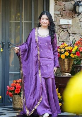 Purple Embroidered Silk Kurta Set