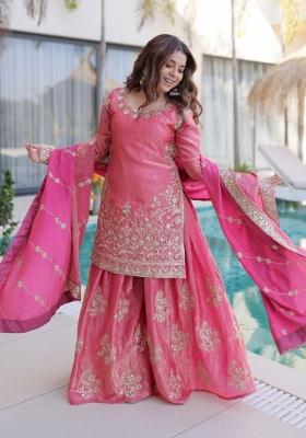 Pink Embroidered Silk Kurta Set