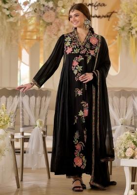 Black Embroidered Georgette Kurta Set