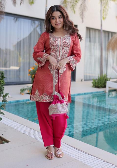 Maroon Embroidered Viscose Anarkali Set