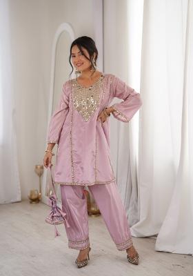 Pink Embroidered H O Fabric Anarkali Set