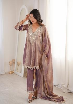 Purple Embroidered Fendi Anarkali Set