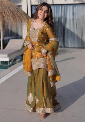 Brown Embroidered Fendi Anarkali Set
