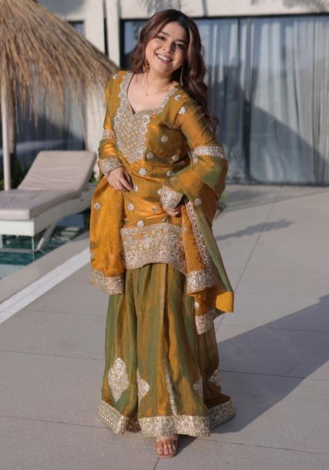 Brown Embroidered Fendi Anarkali Set
