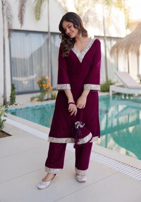 Pink Embroidered Velvet Anarkali Set