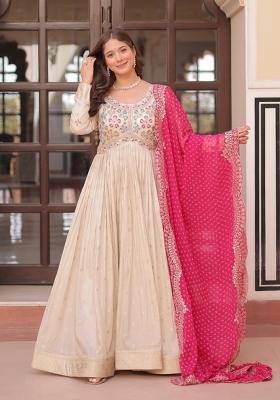 Pink Embroidered Cosmos Anarkali With Dupatta