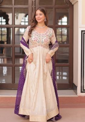 Purple Embroidered Cosmos Anarkali With Dupatta