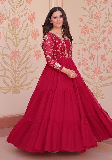 Pink Embroidered Faux Blooming Anarkali
