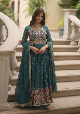 Rama Embroidered Georgette Anarkali Set