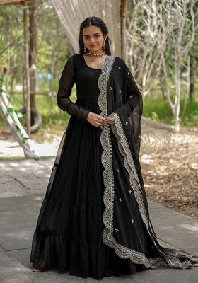 Black Georgette Anarkali With Dupatta
