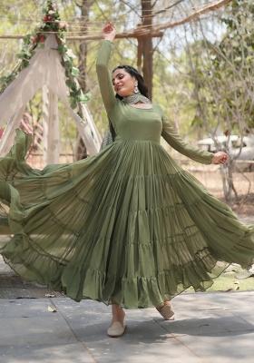 Mehendi Georgette Anarkali With Dupatta