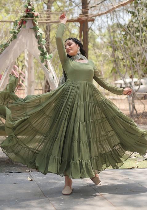 Mehendi Georgette Anarkali With Dupatta