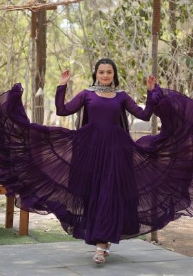 Purple Georgette Anarkali With Dupatta