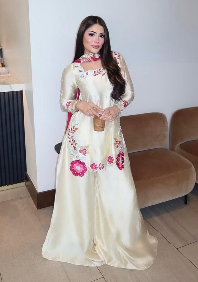 Pink Embroidered Roman Glass Kurta Set - Indya