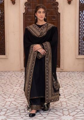 Black Embroidered Silk Kurta Set