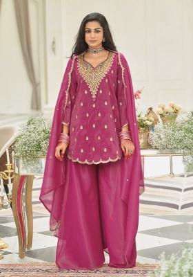 Pink Embroidered Silk Kurta Set