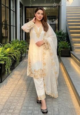 White Embroidered Georgette Kurta Set