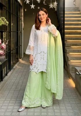 Lite Green Embroidered Georgette Kurta Set
