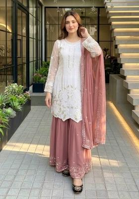 Peach Embroidered Georgette Kurta Set