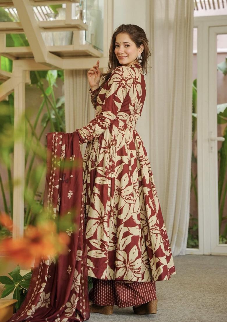 Orange Embroidered Cotton Kurta Set - Indya