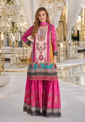 Brown Printed Crepe Kurta Set