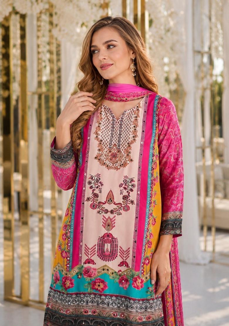 Brown Printed Crepe Kurta Set - Indya