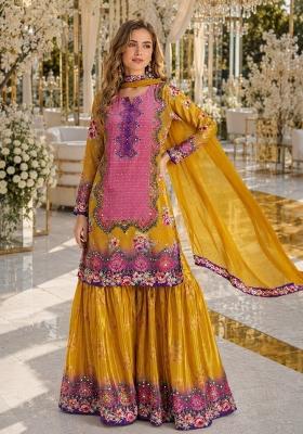 Purple Printed Crepe Kurta Set