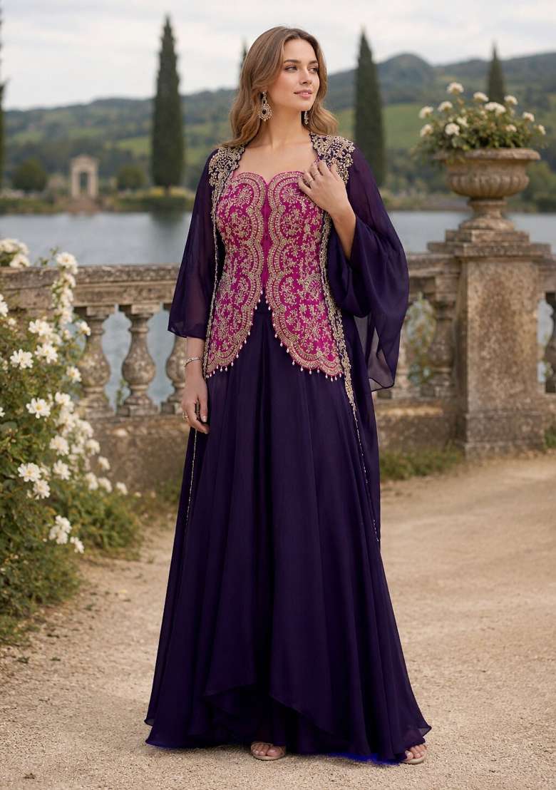 Rani Pink Embroidered Silk Kurta Set - Indya