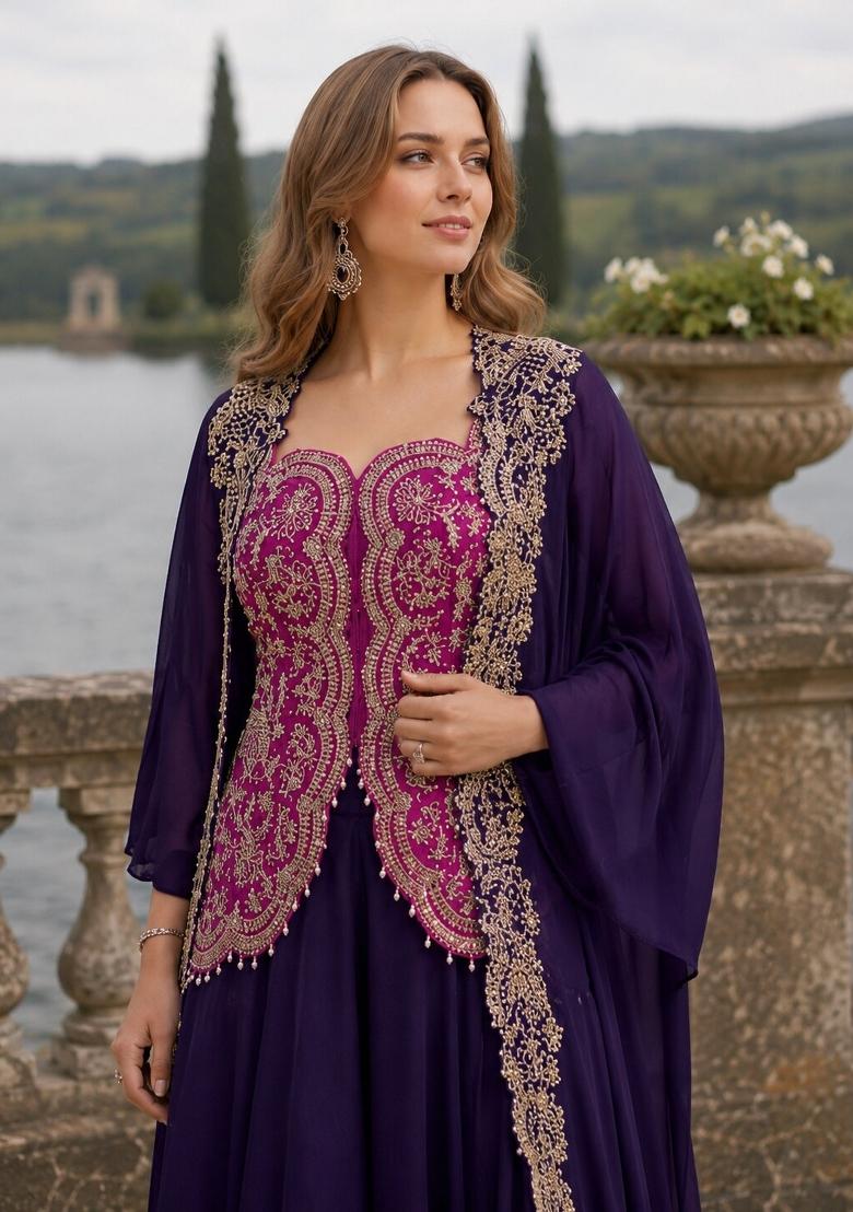 Rani Pink Embroidered Silk Kurta Set - Indya