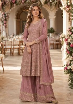 Peach Embroidered Georgette Kurta Set