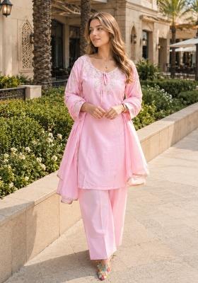 Baby Pink Beads Work Crepe Kurta Set