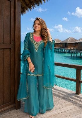 Sky Blue Moti Work Shimmer Kurta Set