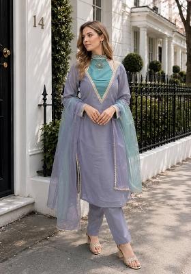 Blue Embroidered Shimmer Kurta Set