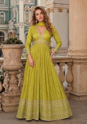 Wine Thread Work Viscose Anarkali With Dupatta