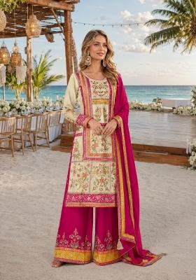 Cream Embroidered Silk Kurta Set
