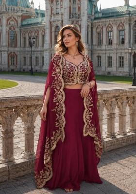 Blood Red Embroidered Silk Kurta Set