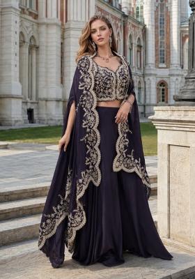 Purple Embroidered Silk Kurta Set