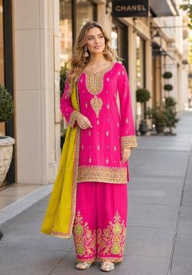 Pink Embroidered Silk Kurta Set