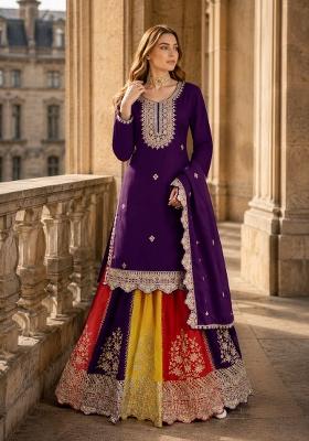 Violet Embroidered Silk Kurta Set