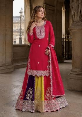 Magenta Embroidered Silk Kurta Set