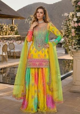 Yellow Embroidered Silk Kurta Set