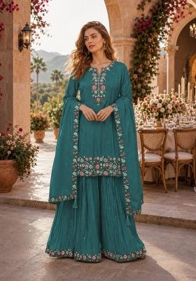Turquoise Embroidered Shimmer Kurta Set