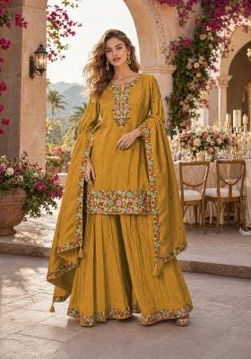 Mustard Embroidered Shimmer Kurta Set