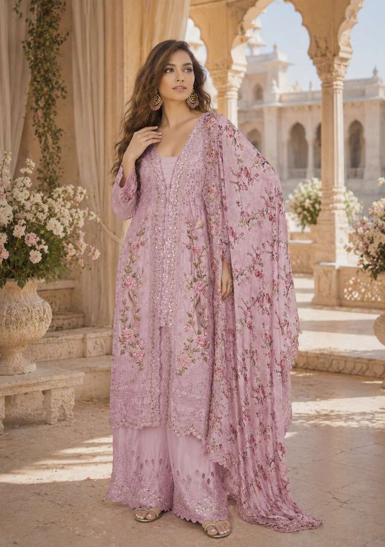 Rani Pink Embroidered Silk Kurta Set - Indya