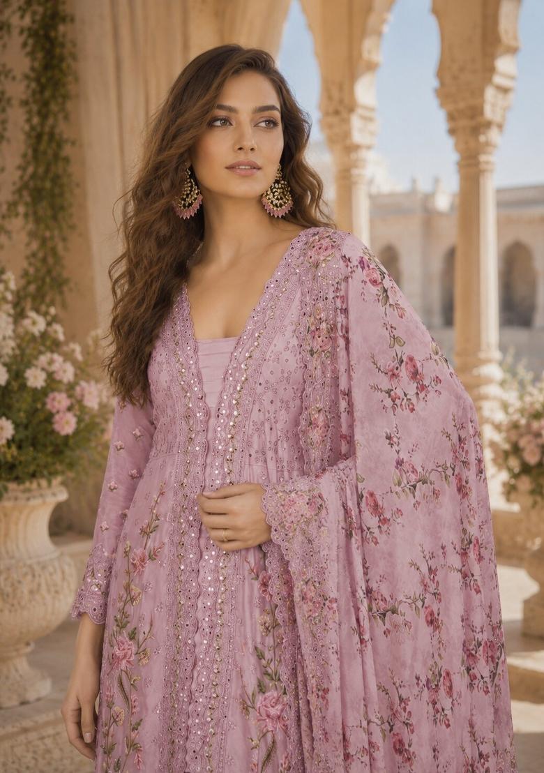 Rani Pink Embroidered Silk Kurta Set - Indya