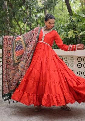 Fanta Mirror Work Silk Anarkali With Dupatta
